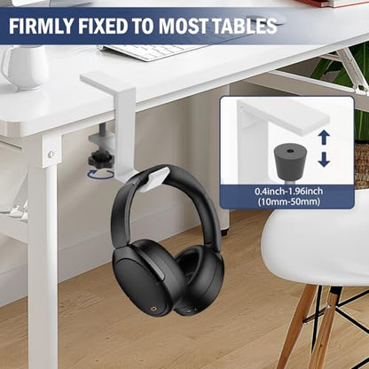 Clamp-On Under Desk Backpack Hanger, Clamp-On Under Desk Headphone Holder, Students' Desk Hook, with Adjustable Arm Clamp for Handbag and Purse Holder (White) - color: White