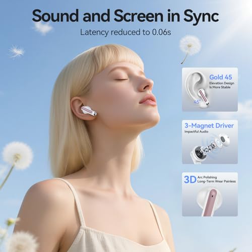 Wireless Earbuds, Bluetooth 5.4 Headphones HiFi Stereo with 4 HD Mic, 50H Playtime Bluetooth Earbuds with Dual LED Display, IPX7 Waterproof Wireless Earphones, Touch Control Ear Buds,USB-C, Rosa Gold - color: Rosa Gold
