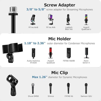 Microphone Stand Floor, Boom Mic Stand with Weighted Base | 45''-75'' Height Adjustable, 2 Clips & 3/8'' to 5/8'' Adapter Compatible with Blue Yeti HyperX QuadCast Shure SM58 - size: Mic Stand Floor