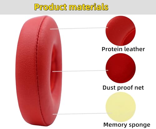 Replacement Ear Pads for Beats Solo 3/2 Wired On-Ear Headphones - Red | Fit for Beats Solo 3/Solo 2 Wired/Wireless A1796/B0534 Headphone, Dust Proof Protein Leather Cushions with Memory Foam Covers - color: Red