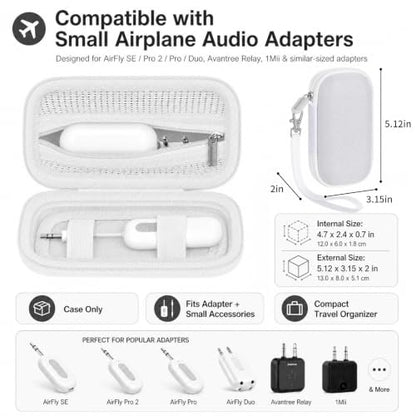 COMECASE Bluetooth Transmitter Case for AirFly SE/Pro 2/Pro/Duo | Hard EVA, Deep Mesh Pocket, Dual Elastic Straps, Fits for Avantree Relay, for 1Mii, Airplane Travel Tech, Case Only, White - color: White