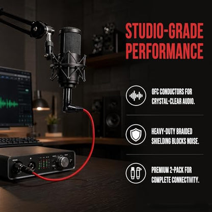 XLR Right Angle Cable 1ft 2-Pack, 90 Degree Male to Female, OFC Noise-Free Mic Cord for Podcast Home Studio Recording, for Shure Focusrite Audio Interface Mixer