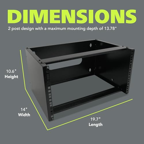 Pearington 6U Wall Mount Network Rack - 13.75 Inch Deep (Low Profile) - 19" Patch Panel Bracket for Shallow Server and IT Equipment, Network Switches - 44lbs/20kg Weight Capacity, Black (WALLMOUNT6) - size: 6U Rack