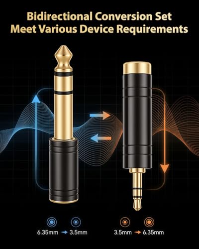 1/8"(3.5mm) Male to 1/4"(6.35mm) Female Headphone Adapter | 1/4"(6.35mm) Male to 1/8"(3.5mm) Female Audio Jack Converter, Gold-Plated for Amp, Digital Piano & Guitar, Mixer, Aux, Drums - color: Black Kit