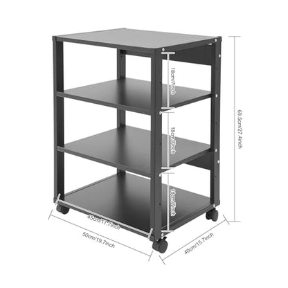 4 Tier AV Media Stand, Heavy Duty AV Equipment Cart Rack with Lockable Wheels, 110 lbs Load Audio Video Component Rack Open Shelf for Home Theater, Studio - size: 4-Tier