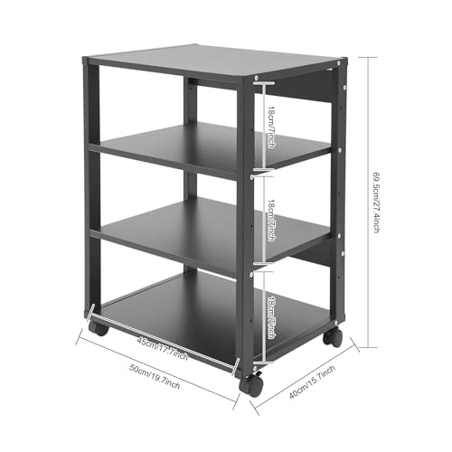 4-Tier AV Stand, Audio Video Media Rack with Lockable Wheels, 88 Lbs Capacity Audio Rack Shelf for Record Player, Stereo Receiver, Living Room, Black (4-Tier) - size: 4-Tier
