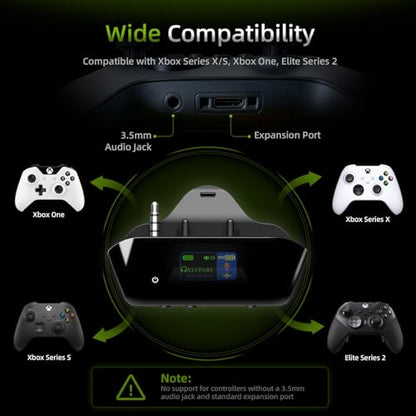 Bluetooth Adapter for Xbox Controllers with 2.4GHz Wireless MIC | for Xbox One/Series XIS/Elite 2, Use AirPods & Wireless Headphones, Low Latency, Dual OLED Display, Noise Cancellation, 13H