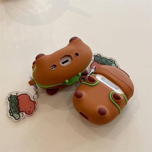 Wireless Charging Earphone Case Compatible with Airpods Pro/Pro2, Cute Animal Kapibala Design Soft Silicone Full Body Protective Skin Cover, Kids Girls Women Cartoon Earbuds Accessories with Pendant - color: Kapibala B, size: Airpods Pro/Pro2
