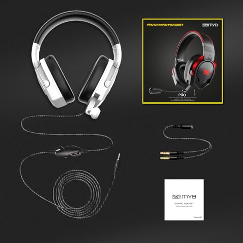 IMYB A88 Gaming Headset with Microphone, Stereo Wired Noise Cancelling Over-Ear Headphones with Mic for Pc, Ps5, Xbox One Series X/s, Ps4, Computer, Laptop, Mac, Nintendo, Gamer (White) - color: White
