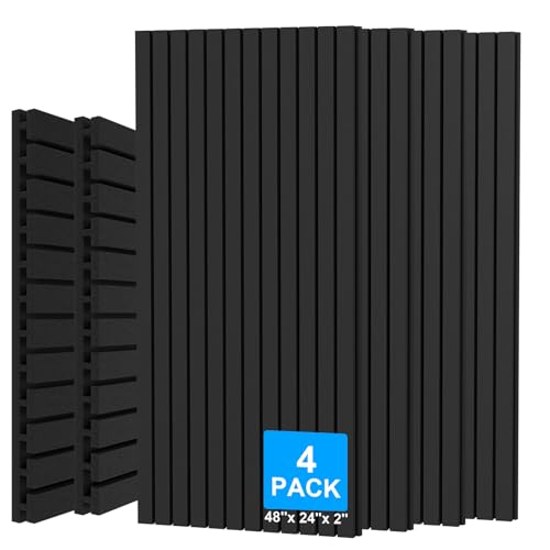 4 Pack Sound Proof Foam Panels for Walls, 48"×24"×2" Acoustic Foam Panels, High Density Black Sound Deadening Foam for Home Office Recoding Studio - color: 4Pack I-shaped
