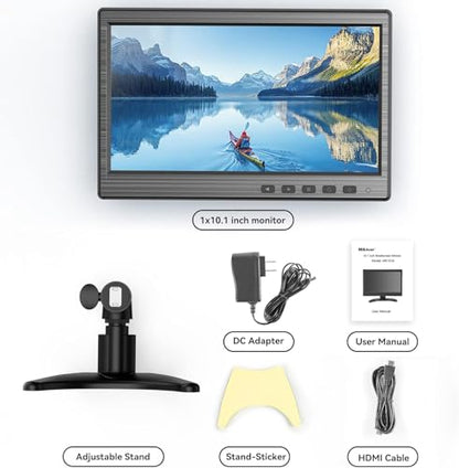 10.1-Inch Security Monitor with HDMI VGA BNC AV Inputs | 1024×600 LCD Display, Built-in Speakers, VESA 75×75mm, 24/7 Operation, Compatible with DVR, NVR, CCTV, PC