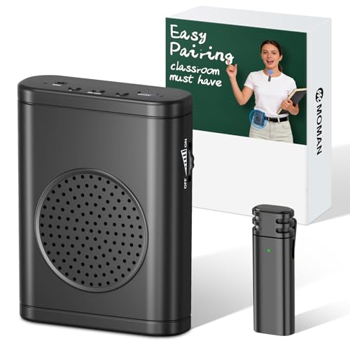 Moman Voice Amplifier for Teachers with Wireless Lavalier Microphone, Zero Whistling, Low Latency, Portable Meagaphone Speaker Mic for Classroom Meeting - color: Black