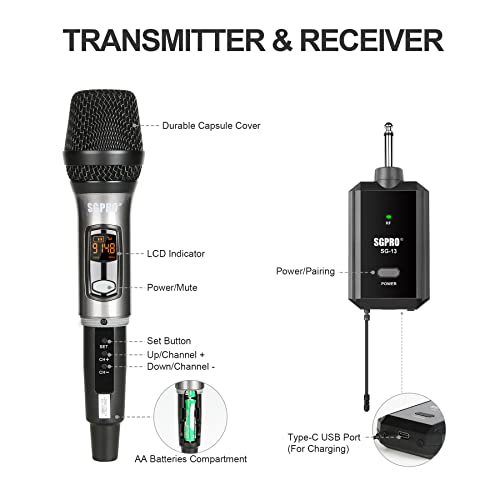 SGPRO SG-13 Wireless Handheld Microphone Set with Compact Receiver - color: SG-13 | Single Handheld Set