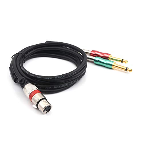 SiYear- 6.6FT XLR Female 3Pin to 6.35mm 1/4 inch Mono Male Audio Y Splitter Cable, Dual 6.35mm 1/4" Male to XLR Female Stereo Microphone Audio Converter Adapter Cable(2m) - color: 6.6Feet, size: 6.6Feet