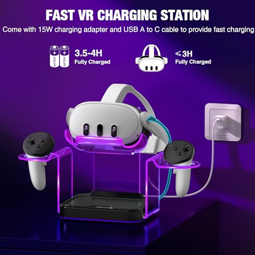 Kickdot Charging Dock for VR 3S/3/2 Headset with LED Indicator, VR 3 Headset Accessories Incl. Fast Charging Station, VR 3S Charger Adapter, 4x1100mAh Rechargeable Batteries