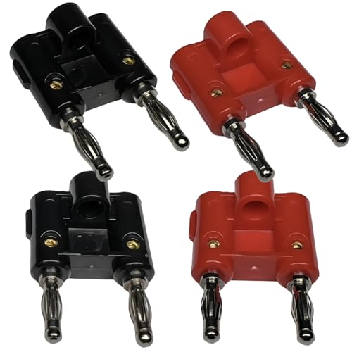CESS Dual Way 4mm Banana Male Speaker Plug, Red Black, 4 Pack | Distinct positive and negative markings make connections easy to identify.