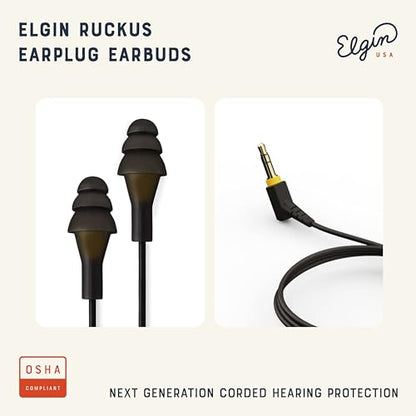 Elgin Ruckus Earplug Headphones, 25dB Noise Reduction - color: Stealth Black, style: Ruckus