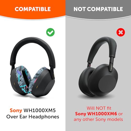 WC PadZ XM5 - Premium Replacement Earpads Compatible with Sony WH-1000XM5 | Made by Wicked Cushions | Soft PU Leather, Extra Thick, Noise-Isolating Memory Foam | 90s Black - color: 90s Black