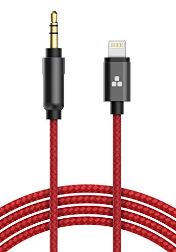 (Apple MFI Certified) iPhone Aux Lightning Cord to Male 3.5mm Auxiliary Cable (iPhone Audio Link to Car Jack, Headphones & Speakers) (Red)