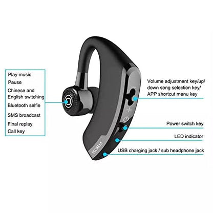 Bluetooth Headset Wireless Business Single earpiece Voice Answer in Ear Earbuds for Trucker Driving Running 10 Hour Battery Noise Cancelling Headphones Black V9