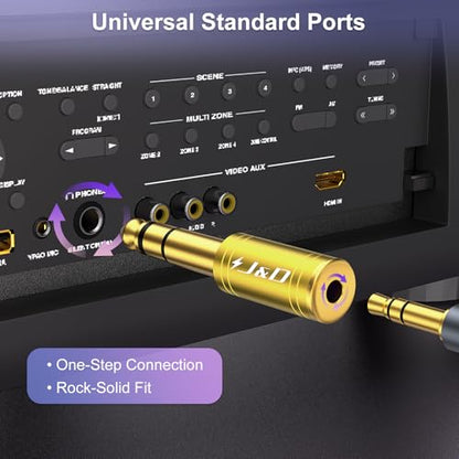 J&D 5-Pack 1/4 to 1/8 Headphone Adapter, 6.35 mm to 3.5 mm Stereo TRS Male to Female, Gold-Plated 3.5mm Plug Jack Connector for Guitar, Amp, Keyboard, Bass, Yellow - color: Yellow