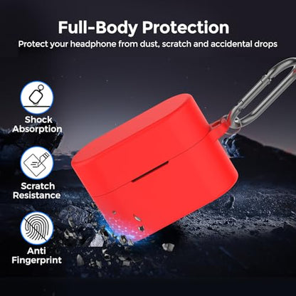 AhaStyle Silicone Case for Sony WF-1000XM6 (2026) Accessories, Red | with Carabiner, LED Visible, Skin-Friendly Soft Touch, Full Protection, Shockproof, Wireless Charging, for Men Women - color: Red