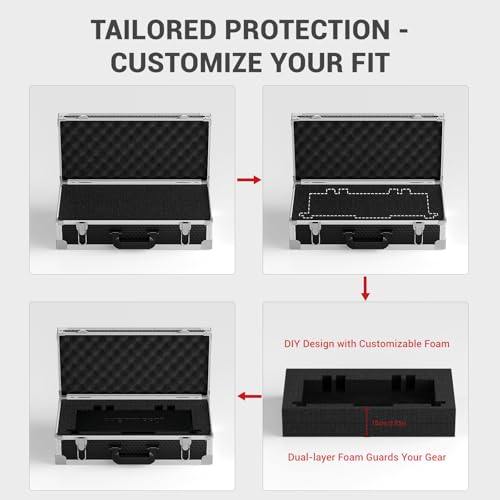 Phenyx Pro Storage Case with Pre-Diced Foam and Alloy Frame PCSE-L | Aluminum Alloy Frame, Protective Gear Storage, Ergonomic Handle, Wireless Mic Systems, Camera Gear - size: Large (53.5*16.5*29cm)