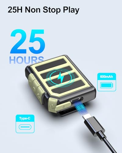 Wearable Bluetooth Speaker Mini Clip On Wireless Speaker, IPX5 Waterproof, 25H Playtime, Built in Mic for Hands Free Calls & Music, Ultra Portable Small Bluetooth Speakers for Outdoor & Jobsite Use