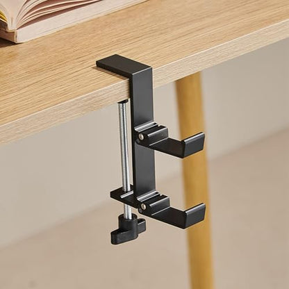 KISOY Modern Table Purse Hook, Under-Desk Accessory Hanger, Black and White Clamp-On Design for Bags, Headphones and Keys (Style3(Black-Double-Hook), 2) - style: Style3(Black-double-hook)
