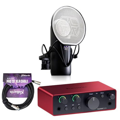 Focusrite Scarlett Solo USB-C Audio Interface (4th Gen) Bundle with Aston Microphones Element Microphone KT and Kellards XLR-P20T Pro 20 ft XLR Microphone Cable, XLR Male to Female Cable 3-Pin