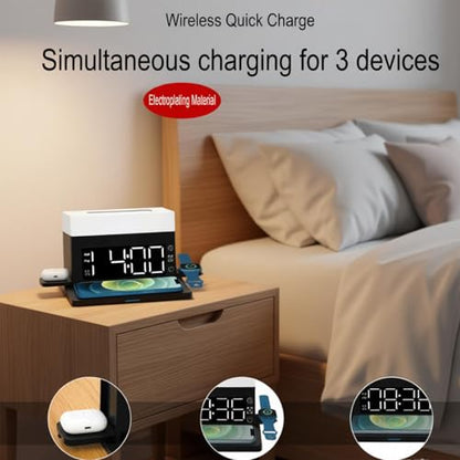 AYI Multifunctional Wireless Charging Station with Alarm Clock, 15W Fast Charger for Phones Watches Earbuds Qi-Certified, Stand with 7 RGB Night Light Modes - N65 White. - color: Wireless Charger Alarm Clockn65 White