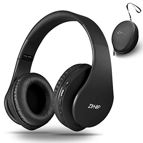 ZIHNIC Bluetooth Headphones Over-Ear, Foldable Wireless and Wired Stereo Headset Micro SD/TF, FM for Cell Phone,PC,Soft Earmuffs &Light Weight for Prolonged Wearing (Black) - color: Black