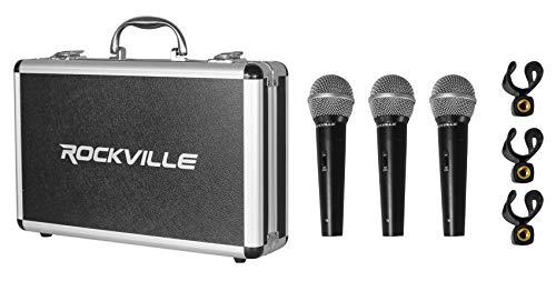 Rockville RMC-3PK Dynamic Microphones 3 Pack, Uni-Directional, Metal Build, XLR, Clear Sound, Low Background Noise, Durable Case, for Vocals, Instruments, DJs | Aluminum Carry Case, Dynamic, Neodymium, Uni-Directional, XLR, Mic Clips Included, Stand Mount