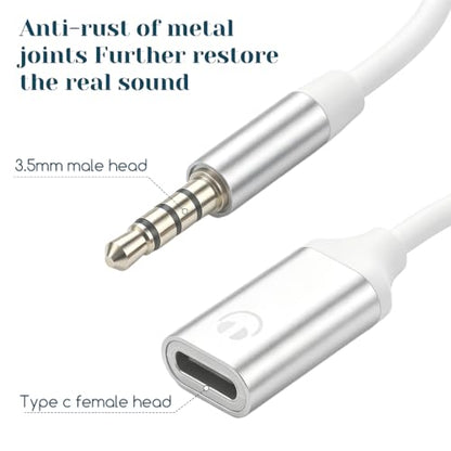 3.5mm Male to USB C Female Audio Adapter, Only Analog Audio Aux Jack Cables | USB C to Aux Audios Dongle Headphone Jack Adapters for Smartphones Laptops Tablets MP3, Silver