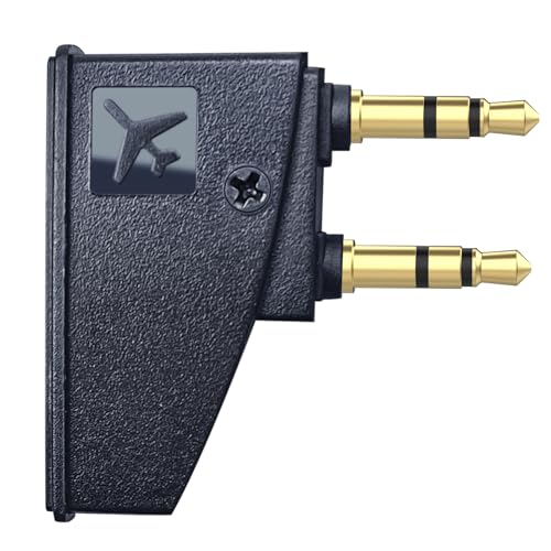 Dual 3.5mm Male to 3.5mm Female Airplane Headphone Adapter, Gold-Plated Tip, Foldable Plug, Compatible with Bose Headphones and Other 3.5mm Jack Devices