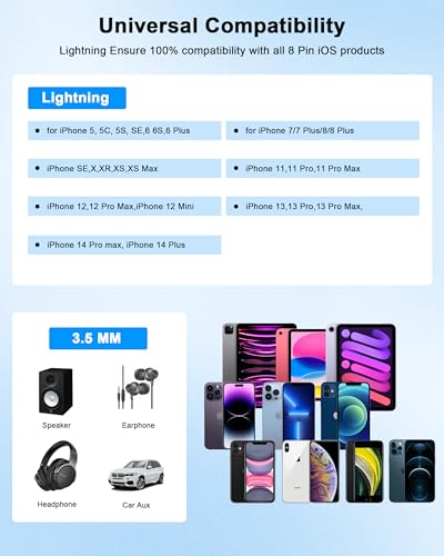 [Apple MFi Certified] 10 Pack Lightning to 3.5 mm Headphone Jack Adapter, iPhone Aux Adapter Converter Dongle Audio Cable Compatible with iPhone 14 13 12 11 X XS 8 7 | 3.5 MM Headphone Jack Adapter Converter Dongle Audio Cable for Apple iPhone 14 13 12 11