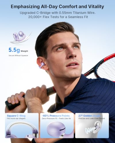 EarFun Clip 2 Open Ear Earbuds, Clip On Headphones, AI Translation Earbuds | LDAC, Hi-Res Audio, Bluetooth 6.0 for Running, Workout, 12mm Titanium Driver, 4 Mics AI Clear Call, Secure Fit, 40H, Violet - color: Violet
