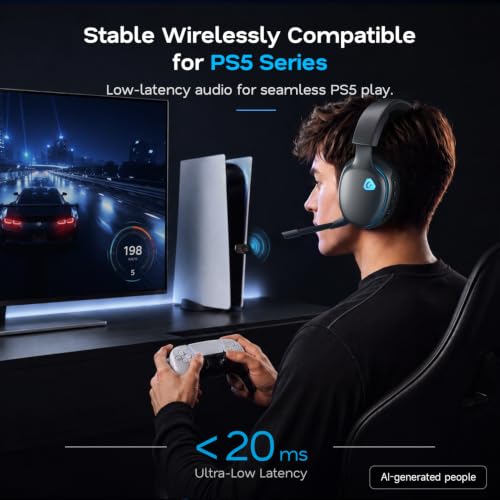 AOC 2.4GHz Wireless Gaming Headset for PS5, PS4, Switch, 45Hr, Space Gray | Bluetooth 6.0 Gaming Headphones with Noise Canceling Mic, 7.1 Virtual Surround, Great for Fortnite & Call of Duty/FPS Gamers - color: Space Gray