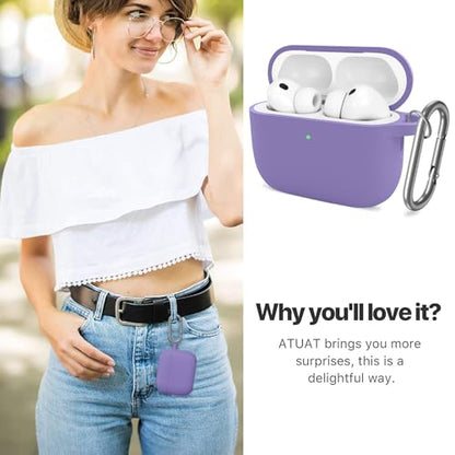 for AirPods Pro 3 Case Cover, Protective Soft Silicone with Keychain Cleaning Pen for Women Men for Apple AirPods Pro 3rd Generation Case(2025), Front LED Visible, Lavender - color: C-Lavender
