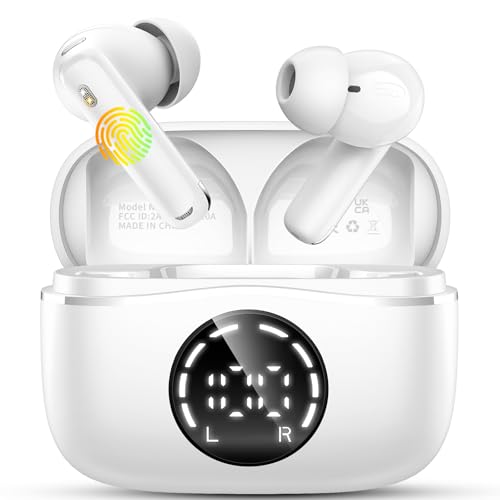 Bluetooth 5.4 Headphones, 2025 Wireless Earbuds 3D Hi-Fi Stereo Bass Ear Buds, 4 ENC Noise Cancelling Mic, 3g USB-C in-Ear Earphone Sport, IP-X7 Waterproof Workout Gym for Android iOS Laptop Pad - color: Z-Milky White