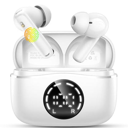 Bluetooth 5.4 Headphones, 2025 Wireless Earbuds 3D Hi-Fi Stereo Bass Ear Buds, 4 ENC Noise Cancelling Mic, 3g USB-C in-Ear Earphone Sport, IP-X7 Waterproof Workout Gym for Android iOS Laptop Pad - color: Z-Milky White