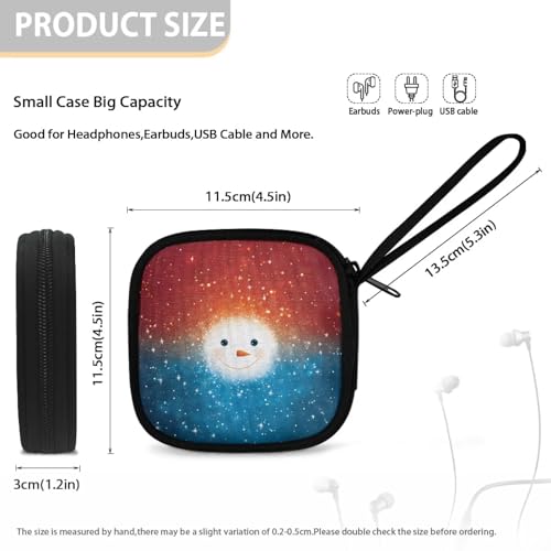 Christmas Snowman Face Headphones Carrying Case, Protective Shell Travel Bag for Cable, Charger Storage for Earphone, Earbud, Earpieces Headphone Bag Travel - color: Christmas Snowman Face