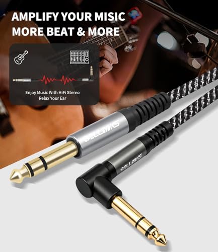 2-Pack 1/4 Inch TRS Cable Right Angle to Straight,3.3FT, 6.35mm Balanced 1/4 Audio Cable for Electric Guitar Bass Keyboard Mixer Amplifier Speaker - color: 3Ft