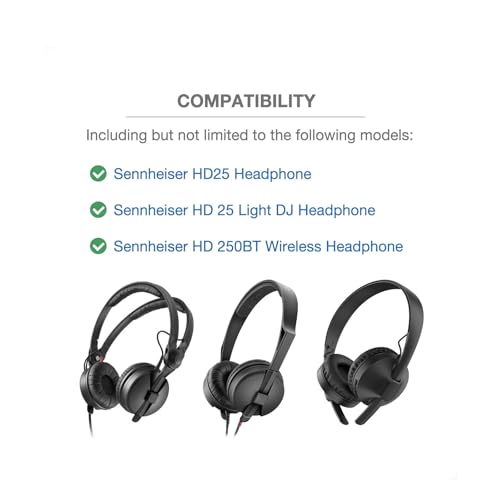 Headband Cushion Cover Compatible with Sennheiser HD25, HD 25 Light DJ Headphone, HD 250BT Wireless Headphone, Thick Cushion for Pressure Relief, No Wobble Zipper Slider, with Hanging Loop