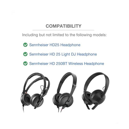 Headband Cushion Cover Compatible with Sennheiser HD25, HD 25 Light DJ Headphone, HD 250BT Wireless Headphone, Thick Cushion for Pressure Relief, No Wobble Zipper Slider, with Hanging Loop