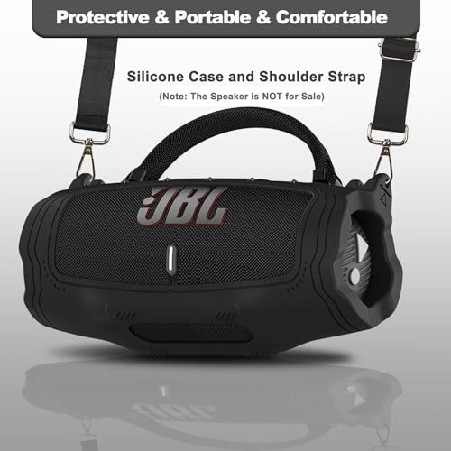 JCHPINE Silicone Cover and Carrying Case for JBL Charge 6 Bluetooth Speaker | Accessories for JBL Charge 6 AI Sound Bluetooth Speaker Protective Cases with Shoulder Strap (Black) - color: Black