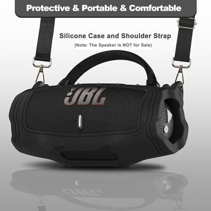 JCHPINE Silicone Cover and Carrying Case for JBL Charge 6 Bluetooth Speaker | Accessories for JBL Charge 6 AI Sound Bluetooth Speaker Protective Cases with Shoulder Strap (Black) - color: Black