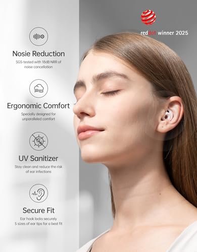 Welove Ultra-Comfy Ear Plugs with First-Ever UV Sanitizer—Reusable Earplugs for Sleep, Focus, Travel, and Noise Sensitivity |Hearing Protection |Customizable Fit | 18dB NRR Noise Reduction - color: Airy