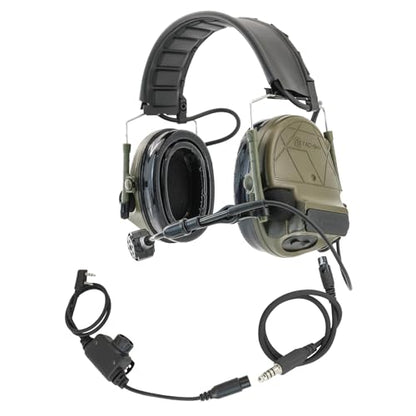 Tactical Headset Hearing Protection Sound Pickup Earmuff +U94 PTT+Detachable 7.0mm Cable for Airsoft Sports-HC5PRO(Green) - color: Green