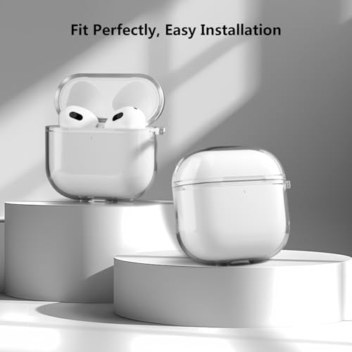 Aircawin for Airpods 4 Clear Case, Shockproof, Soft Transparent TPU Case with Carabiner and Cleaning Pen - color: Diamond Pure, size: Airpods 4